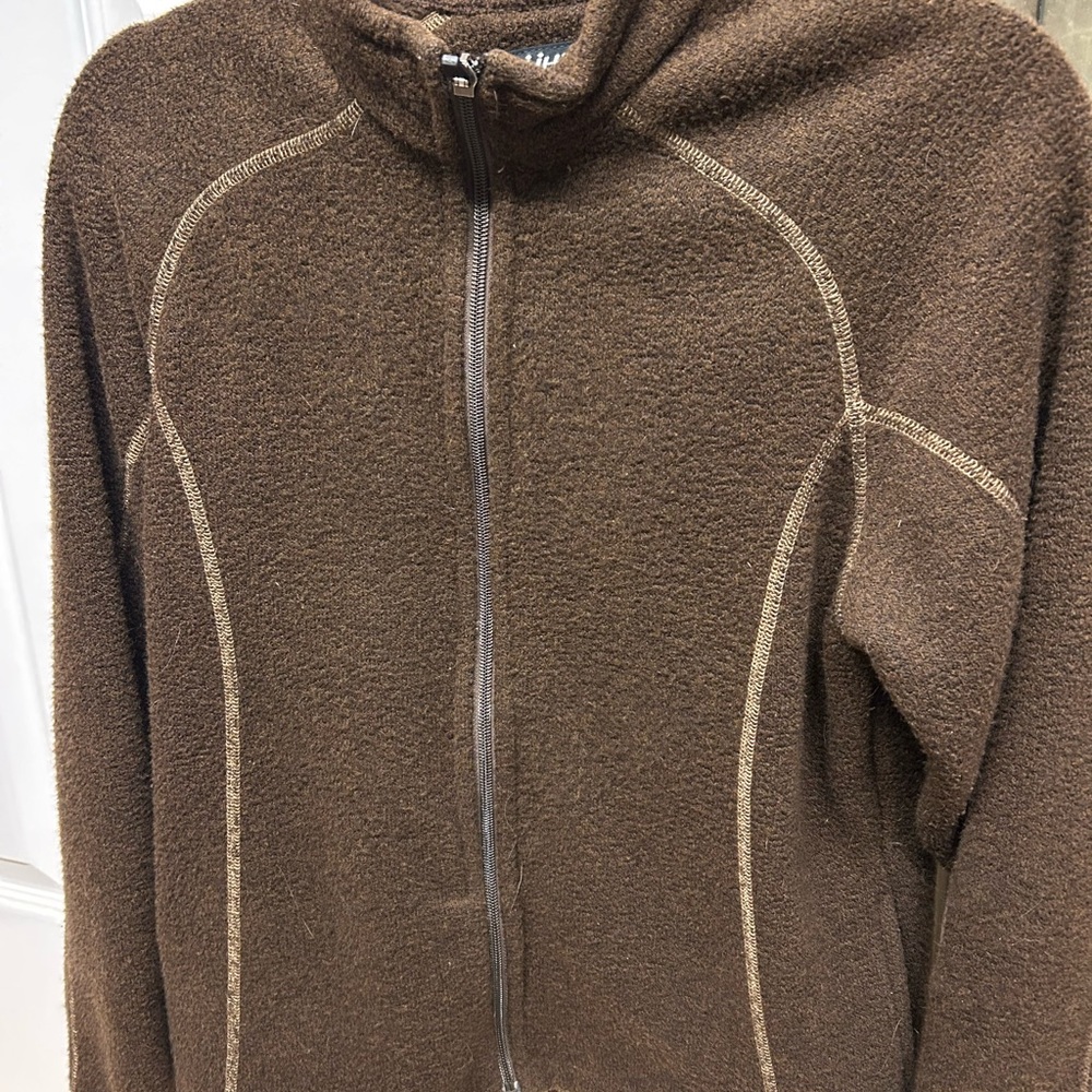 Kuhl Chocolate Brown Fleece Alfpaca full zip Jacket womens size medium